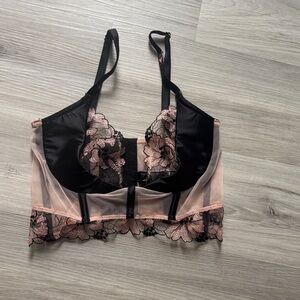 Victoria's Secret Black and Pink Floral Lace Bustier